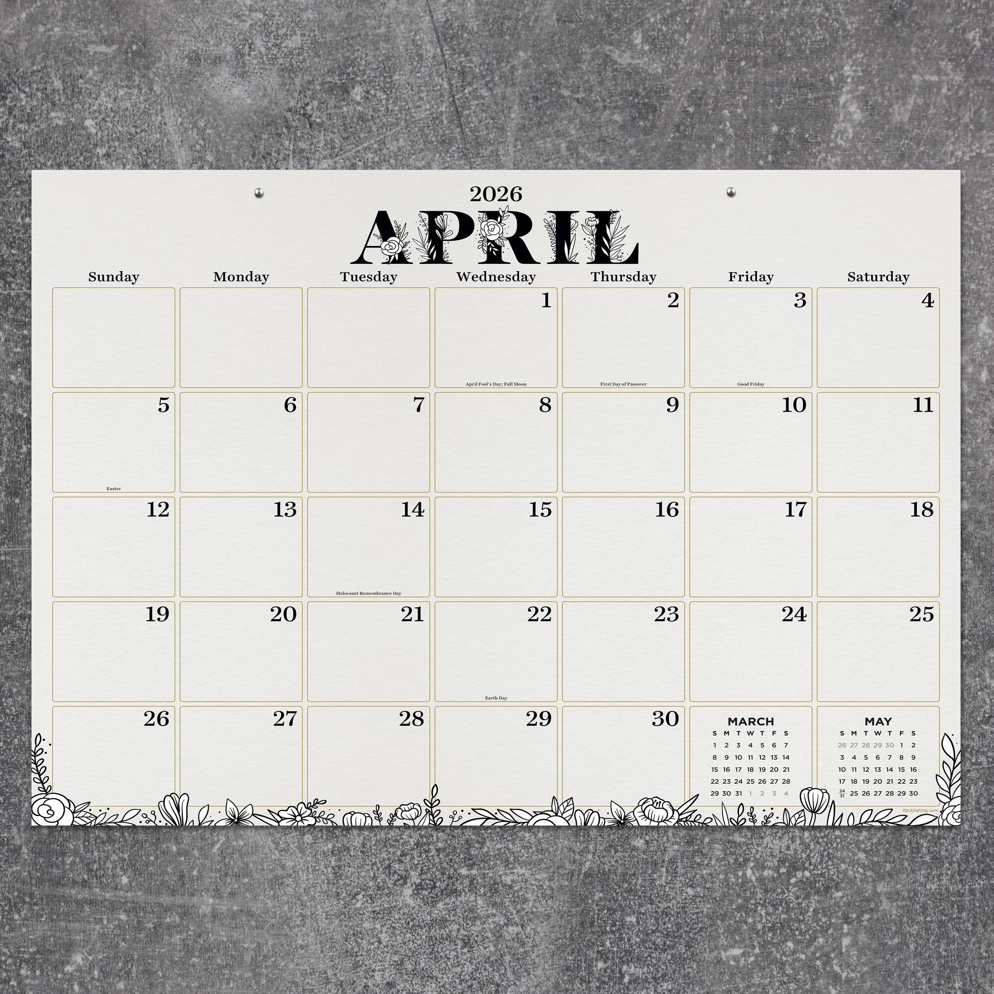 2026 Floral Medium Desk Pad Monthly Blotter Calendar